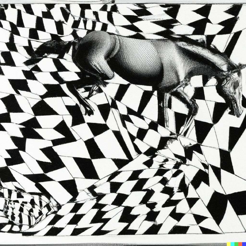 a horse, lithography by Escher
